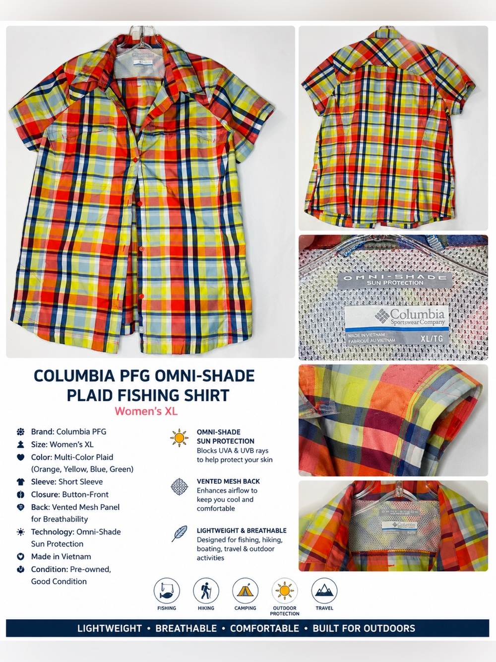 Columbia Multicolor Plaid Short Sleeve Button-Down Shirt